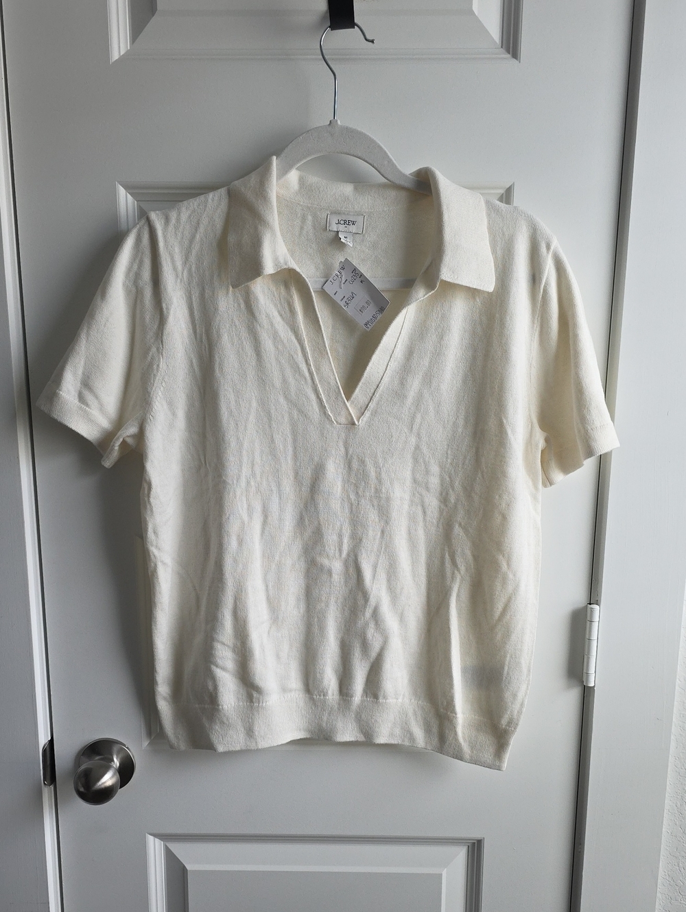 J. Crew Cream Short-sleeve cotton-blend sweater-polo Shirt Medium G182